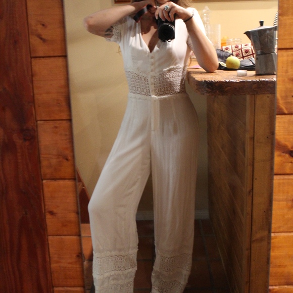 FLASH🌈SALE Lace Crochet White Boho Jumpsuit - Picture 4 of 8